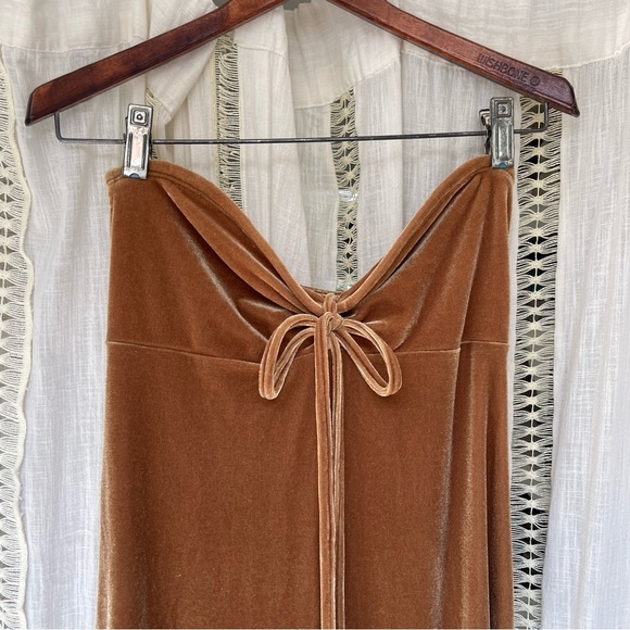 Vintage y2k Orange Suede Velvet Velour Strapless Tube Top Maxi Dress Gown S/M - Picture 6 of 10